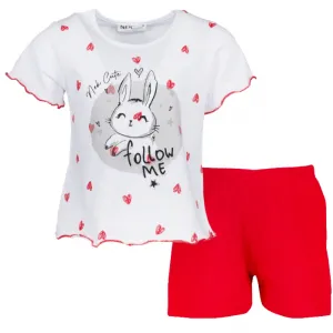 NEK Kids Wear Πιτζάμα κοντομάνικη Follow me Κουνελάκι Λευκό-Κόκκινο | Εσώρουχα - πυτζάμες για κορίτσια στο Fatsules