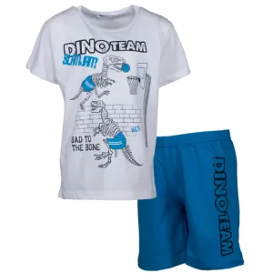 NEK Kids Wear Πιτζάμα κοντομάνικη με σορτσάκι Dino Team Λευκό-Μπλε | Εσώρουχα - πυτζάμες για αγόρια στο Fatsules