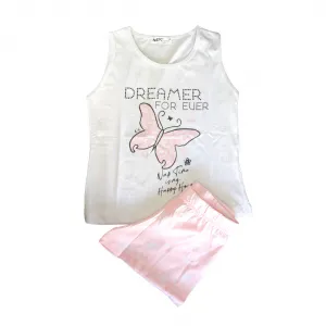 NEK Kids Wear Πιτζάμα με αμάνικο μπλουζάκι και σορτσάκι Dreamer For Ever Λευκό-Ροζ | Εσώρουχα - πιτζάμες για κορίτσια στο Fatsules
