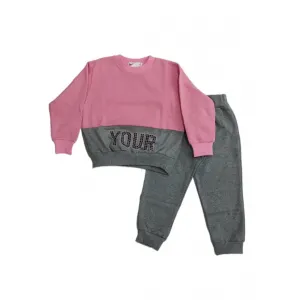 NEK Kids Wear Σετ φόρμα με χνούδι 'Your' Ροζ Γκρι | Φόρμες - Φούτερ στο Fatsules