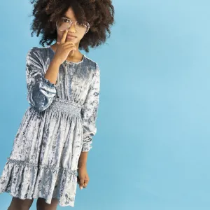M&B Kid's Fashion Φόρεμα Crushed Velvet Γκρι Μπλε | Φορέματα στο Fatsules