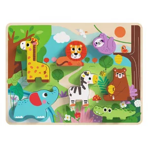 Ξύλινο παιδικό puzzle Σφηνώματα Ζώα Ζούγκλας 7pcs Cangaroo Tooky Toys | Παιδικά παιχνίδια στο Fatsules