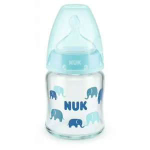 NUK First Choice Plus Glass Γυάλινο Μπιμπερό με Θηλή Σιλικόνης & Δείκτη Ελέγχου Θερμοκρασίας 0-6m 120ml Μπλε | Μπιμπερό - Θηλές στο Fatsules
