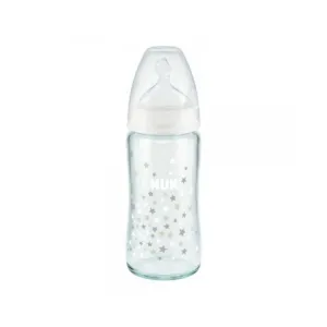 NUK First Choice Plus Glass Γυάλινο Μπιμπερό με Θηλή Σιλικόνης & Δείκτη Ελέγχου Θερμοκρασίας 0-6m 240ml Αστέρια | Μπιμπερό - Θηλές στο Fatsules