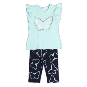 NEK Kids Wear Παιδικό σετ κολάν 3/4 με μπλούζα 'Πεταλούδες' Βεραμάν Μπλε | Σύνολα - Σετ στο Fatsules