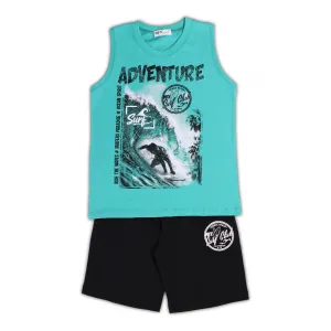 NEK Kids Wear Παιδικό σετ σορτς και μπλουζάκι 'Adventure' Πράσινο Μαύρο | Σύνολα - Σετ Μακό Κοντομάνικα - Σετ Μακό αμάνικα στο Fatsules