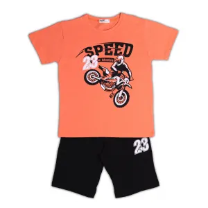 NEK Kids Wear Παιδικό σετ σορτς και μπλουζάκι 'Speed' Πορτοκαλί Μαύρο | Σύνολα - Σετ στο Fatsules