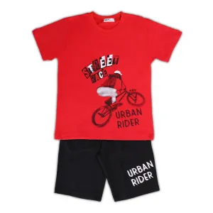NEK Kids Wear Παιδικό σετ σορτς και μπλουζάκι 'Street Race' Κόκκινο Μαύρο | Σύνολα - Σετ Μακό Κοντομάνικα - Σετ Μακό αμάνικα στο Fatsules