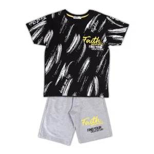 NEK Kids Wear Παιδικό σετ σορτς και μπλουζάκι 'Faith' Μαύρο Γκρι | Σύνολα - Σετ στο Fatsules