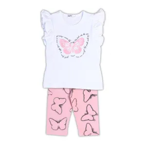 NEK Kids Wear Παιδικό σετ κολάν 3/4 με μπλούζα 'Πεταλούδες' Λευκό Ροζ | Σύνολα - Σετ στο Fatsules