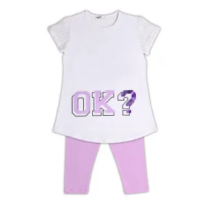 NEK Kids Wear Παιδικό σετ κολάν 3/4 και μπλούζα 'Ok' Λευκό Λιλά | Σύνολα - Σετ στο Fatsules