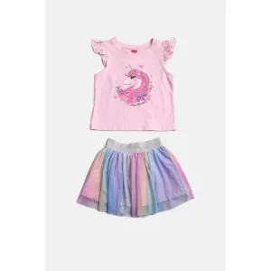 Joyce Παιδικό Σετ φούστα και μπλουζάκι 'Unicorn' Ροζ | Σύνολα - Σετ στο Fatsules