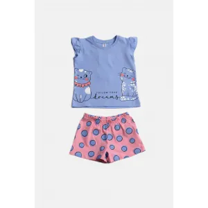 Dreams Σετ Παιδικές Πιτζάμες 'Dots' Γαλάζιο Ροζ | Εσώρουχα - πυτζάμες για κορίτσια στο Fatsules