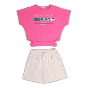 NEK Kids Wear Παιδικό σετ σορτς και μπλουζάκι crop 'Beauty' Φούξια Μπεζ | Σύνολα - Σετ στο Fatsules