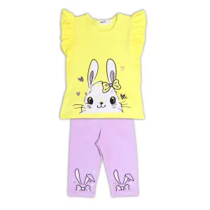 NEK Kids Wear Παιδικό σετ κολάν σορτς με μπλούζα 'Rabbit' Κίτρινο Λιλά | Σύνολα - Σετ στο Fatsules
