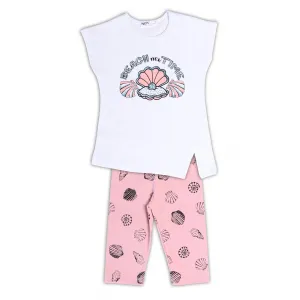 NEK Kids Wear Παιδικό σετ κολάν 3/4 και μπλουζάκι 'Beach Time' Λευκό Ροζ | Σύνολα - Σετ στο Fatsules