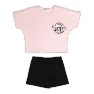 NEK Kids Wear Παιδικό σετ σορτς και μπλουζάκι 'Surf' Ροζ Μαύρο | Σύνολα - Σετ στο Fatsules