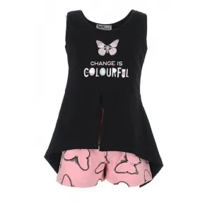 NEK Kids Wear Παιδικό σετ σορτς και μπλουζάκι 'Colourful' Ροζ Μαύρο | Σύνολα - Σετ στο Fatsules