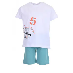 NEK Kids Wear Παιδικό σετ σορτς με μπλουζάκι 'Beep Beep' Λευκό Πετρόλ | Σύνολα - Σετ στο Fatsules