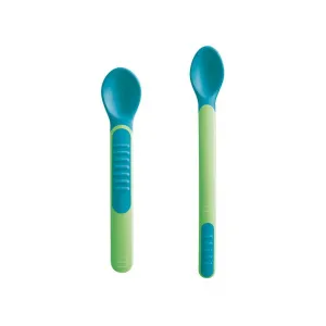 Mam θερμοευαίσθητα κουταλάκια με Θήκη Heat Sensitive Spoons & Cover 6+ Μηνών Green | Σετ Φαγητού - Μπολ - Κουταλάκια στο Fatsules