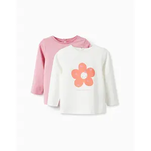 Zippy Σετ 2 παιδικά μπλουζάκια 'Flower' Λευκό Ροζ | Βρεφικά μπλουζάκια-πουλόβερ στο Fatsules