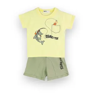 NEK Kids Wear Βρεφικό Σετ με Σορτς 'Fishing' Κίτρινο Λαδί | Βρεφικά Σύνολα - Σετ - Σαλοπέτα στο Fatsules