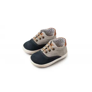 Δετό δερμάτινο Sneaker Babywalker - Μπλε/Γκρι | Παιδικά Παπούτσια στο Fatsules