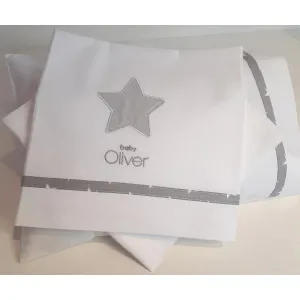 Σεντόνια Λίκνου Baby Oliver "My little Super Star" Λευκό-Γκρι 75x100cm | Σετ σεντόνια στο Fatsules