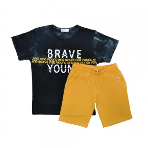 NEK Kids Wear Παιδικό Σετ 'Brave Young' - Μαύρο Ώχρα |  Καλοκαιρινά Σύνολα για αγόρι - Σετ Μακό Κοντομάνικα για αγόρι - Σετ Μακό αμάνικα για αγόρι - Σετ μπλούζα και βερμούδα για αγόρι. στο Fatsules