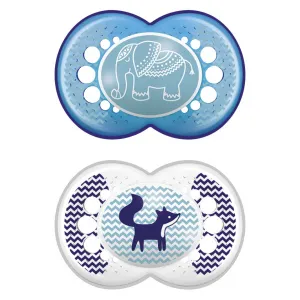 Πιπίλα MAM Clear Printed Σιλικόνης 6-16 μηνών 2 τεμ. Διαφανές Μπλε | Υγιεινή και Φροντίδα στο Fatsules
