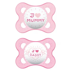 Πιπίλα MAM Ι Love Mummy & Daddy Σιλικόνης 2-6 μηνών 2 τεμ. Ροζ | Υγιεινή και Φροντίδα στο Fatsules