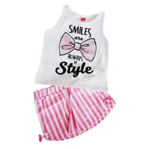 Joyce Παιδικό σετ σορτς ριγέ και αμάνικο μπλουζάκι Ροζ Λευκό | Σύνολα - Σετ στο Fatsules