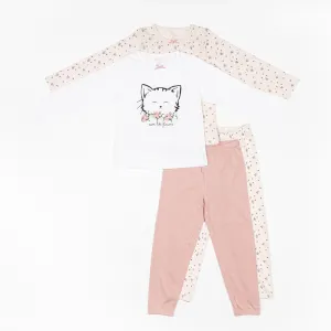 Zippy Σετ 4 τεμ. πιτζάμα γατούλα - Ροζ-Λευκό | Εσώρουχα - πυτζάμες για κορίτσια στο Fatsules