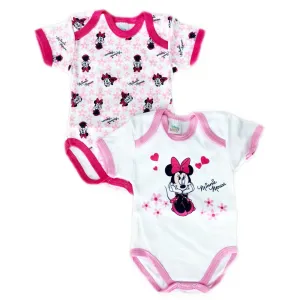 Ellepi Σετ 2 τεμ. Βρεφικά φορμάκια κοντομάνικα Disney Baby Minnie Mouse Λευκό Ροζ | Βρεφικά 0-36 Μηνών στο Fatsules