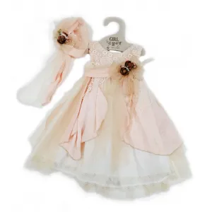 By Erofili Βαπτιστικό φόρεμα "Αγριολούλουδο" με μπαντάνα Dusty Pink | Γάμος - Βάπτιση στο Fatsules