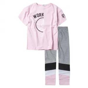 NEK Kids Wear σετ μπλούζα μακό κοντομάνικη και κολάν Ροζ Γκρι | Σύνολα - Σετ στο Fatsules