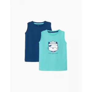 Zippy σε 2 μπλουζάκια μακό 'A cat with a hat' Μπλε Τιρκουάζ | Βρεφικά Ρούχα - Όλα τα προιόντα στο Fatsules