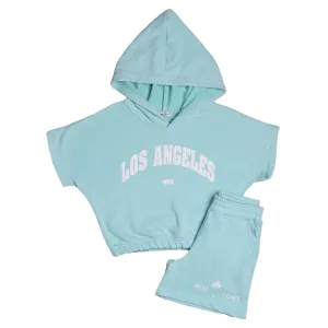 NEK Kids Wear Παιδικό σετ μπλούζα crop και σορτς 'Los Angeles' Γαλάζιο | Σύνολα - Σετ στο Fatsules
