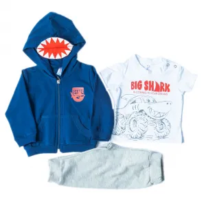 Dreams Σετ 3 τεμ. Παιδική φόρμα Big Shark Μπλε-Λευκό | Βρεφικά Ρούχα - Όλα τα προιόντα στο Fatsules