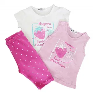 NEK Kids Wear Σετ 3 τεμ. μπλουζάκια με κολάν Φουξ-Ροζ-Λευκό | Βρεφικά 0-36 Μηνών στο Fatsules