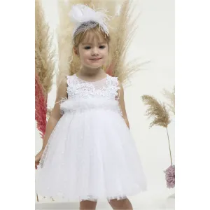 Mi Chiamo Βαπτιστικό φόρεμα με δαντέλα-τούλι φρουφρού πουά Λευκό | Βάπτιση στο Fatsules