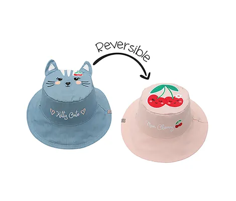 Καπέλο διπλής όψης FlapJackKids UPF 50+ Cat/Cherry | ΚΑΛΟΚΑΙΡΙΝΑ στο Fatsules