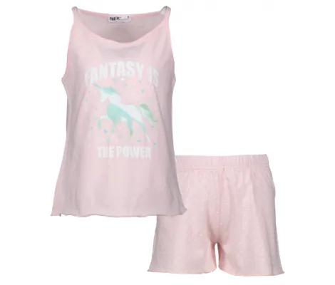 NEK Kids Wear Πιτζάμα με τιραντάκι και σορτσάκι Fantasy is the Power Ροζ | Εσώρουχα - πιτζάμες για κορίτσια στο Fatsules