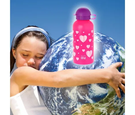 Μεταλλικό ανοξείδωτο μπουκάλι Ecolife Hearts 500ml για νερό & κρύα ροφήματα | Παγούρια - Θερμός στο Fatsules