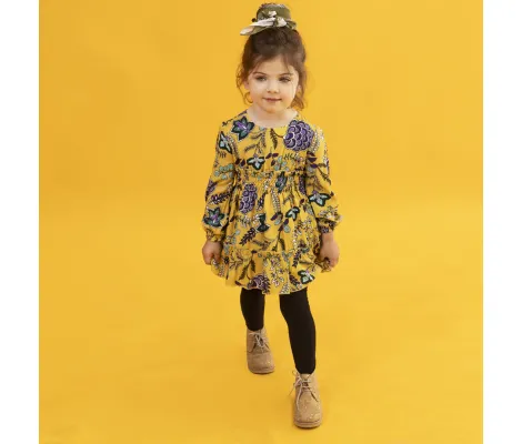 M&B Kid's Fashion Φόρεμα φλοράλ Κίτρινο Μωβ | Φορέματα στο Fatsules