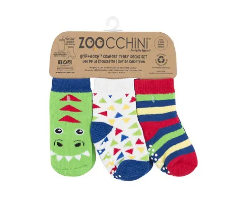 Καλτσάκια Zoocchini Grip + Easy Ντέβιν ο Δεινόσαυρος 3 τεμ. Πράσινο | Εσώρουχα - Κάλτσες- Kαλσόν στο Fatsules