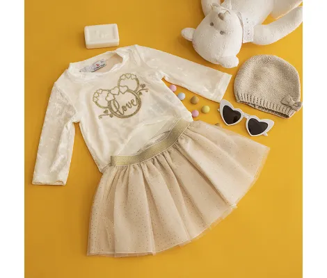 M&B Kid's Fashion Βρεφικό Σετ μπλούζα βελουτέ και φούστα τούλι Χρυσό | Σετάκια στο Fatsules