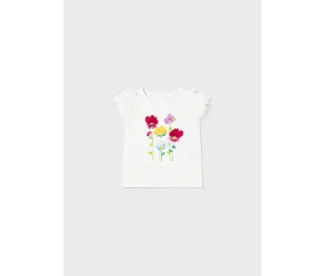 Mayoral Μπλούζα κοντομάνικη απλίκες λουλούδι λευκό | Βρεφικά μπλουζάκια-πουλόβερ στο Fatsules