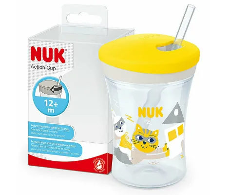 Nuk Παιδικό Ποτηράκι "Action Cup" Κίτρινο 230ml για 12m+ | Θερμός υγρών και παγουρίνα στο Fatsules