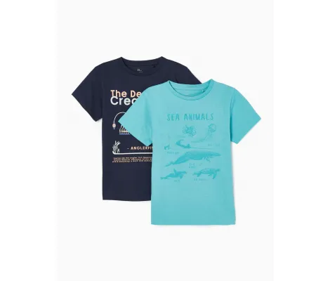 Zippy Παιδικό Σετ 2 μπλουζάκια 'Sea animals' Μπλε Τιρκουάζ | Μπλουζάκια - Πουλόβερ στο Fatsules